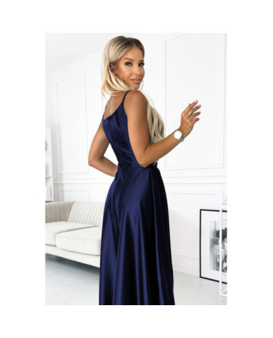 CHIARA elegantné dlhé maxi saténové šaty bez ramienok - ZELENÉ