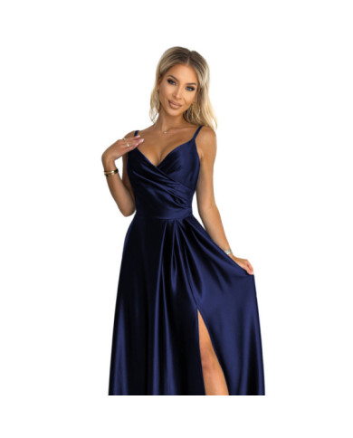 CHIARA elegantné dlhé maxi saténové šaty bez ramienok - ZELENÉ