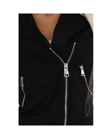 Semišová RAMONESKA s dlhými rukávmi a zipsami - ČIERNA