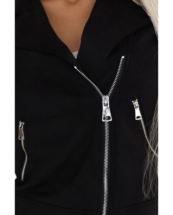 Semišová RAMONESKA s dlhými rukávmi a zipsami - ČIERNA