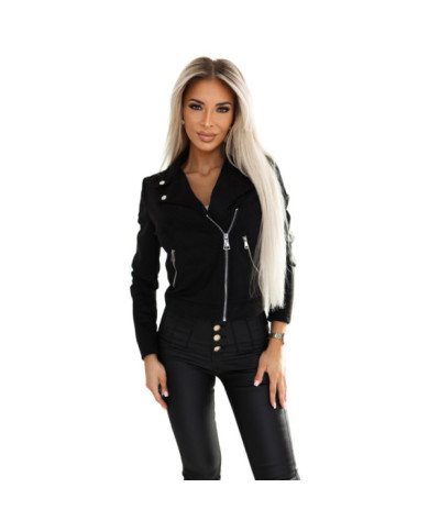 Semišová RAMONESKA s dlhými rukávmi a zipsami - ČIERNA