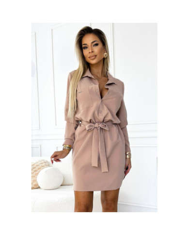 CAMILLE Košeľové šaty s vreckami a viazaním - BEACH