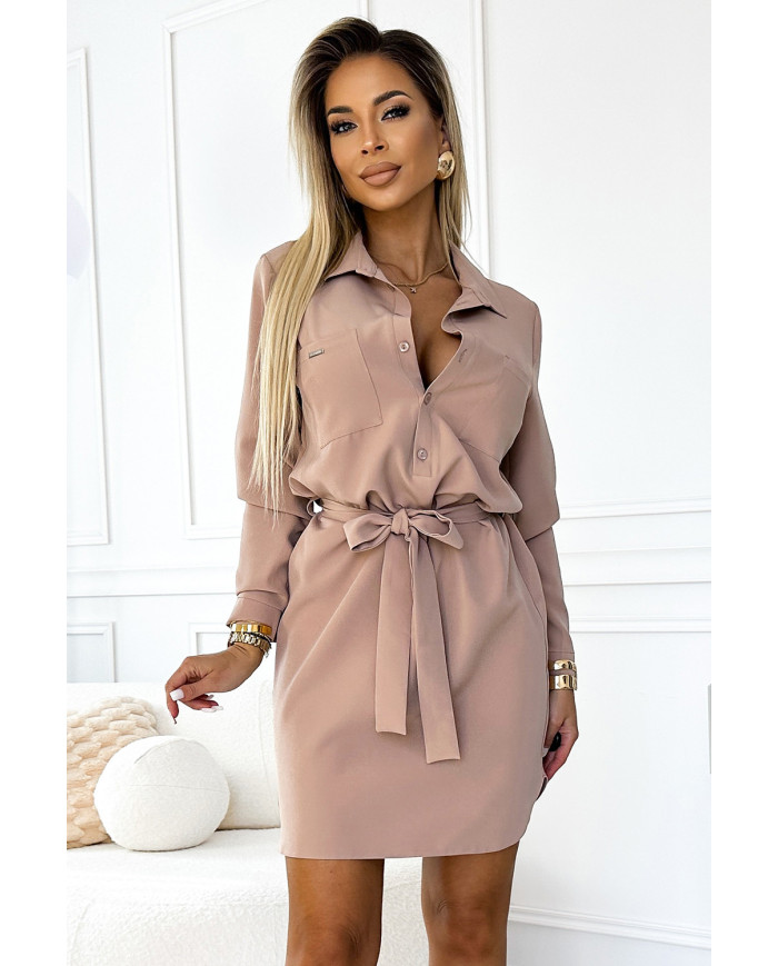 CAMILLE Košeľové šaty s vreckami a viazaním - BEACH