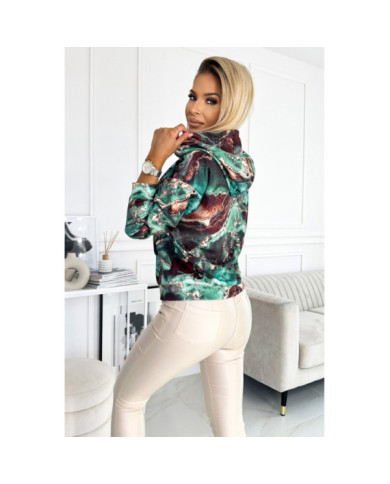 Mikina klokanka s kapucňou - tyrkysovo hnedá mramorová