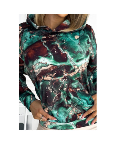 Mikina klokanka s kapucňou - tyrkysovo hnedá mramorová