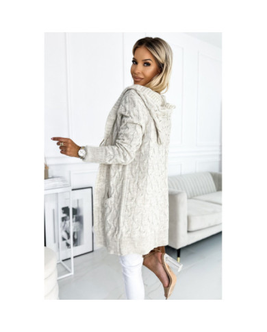 Cardigan – plášť s kapucňou a vreckami – BEIGE BRAID