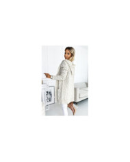 Cardigan – plášť s kapucňou a vreckami – BEIGE BRAID
