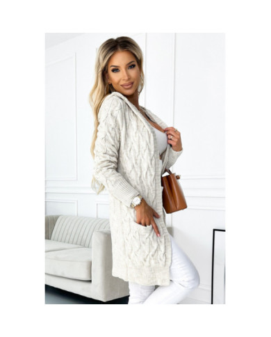 Cardigan – plášť s kapucňou a vreckami – BEIGE BRAID