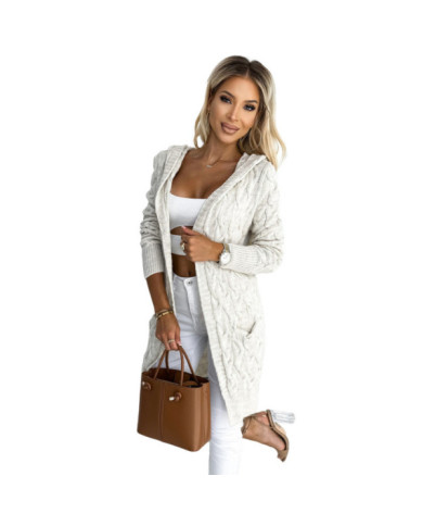 Cardigan – plášť s kapucňou a vreckami – BEIGE BRAID